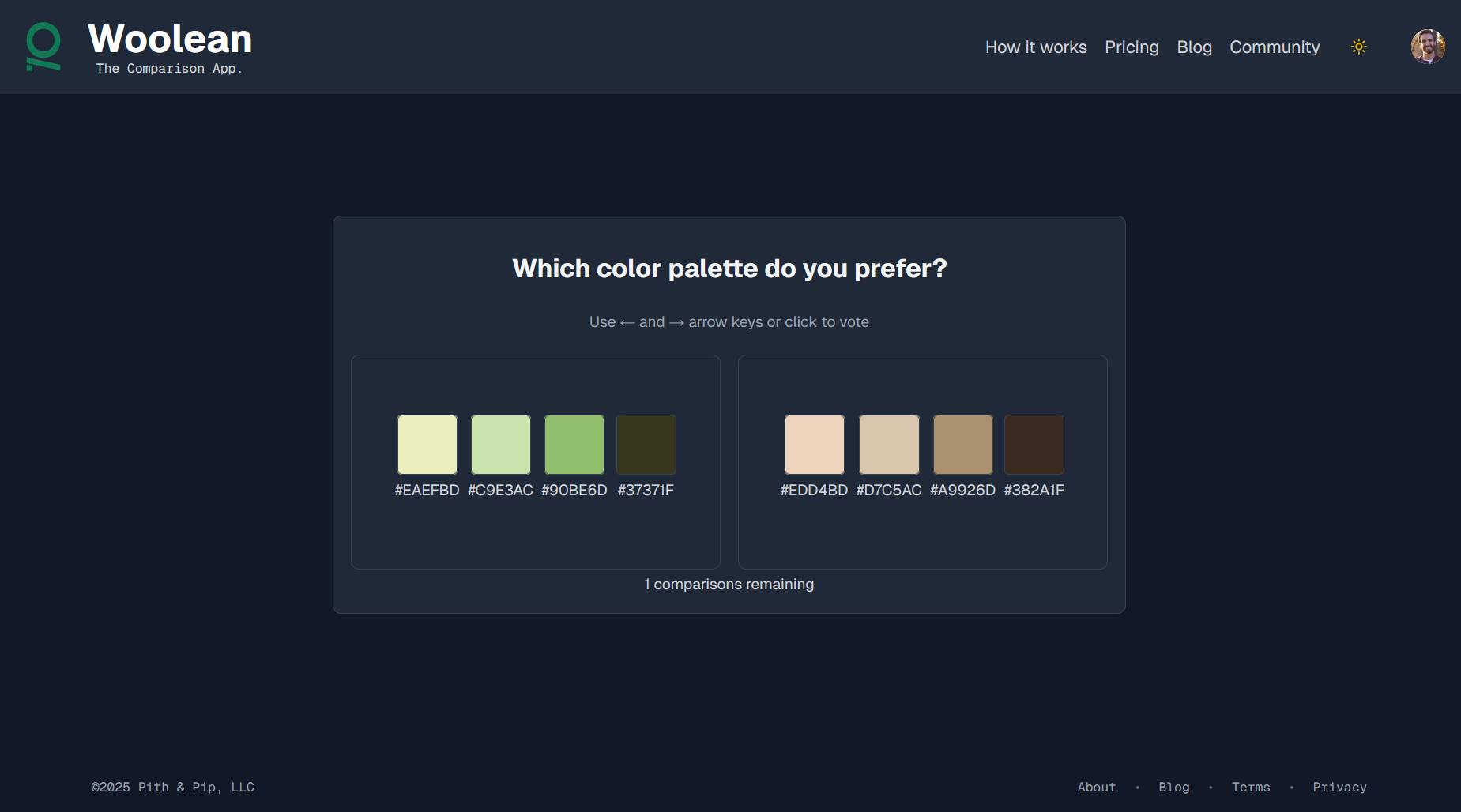 Woolean compare color palettes